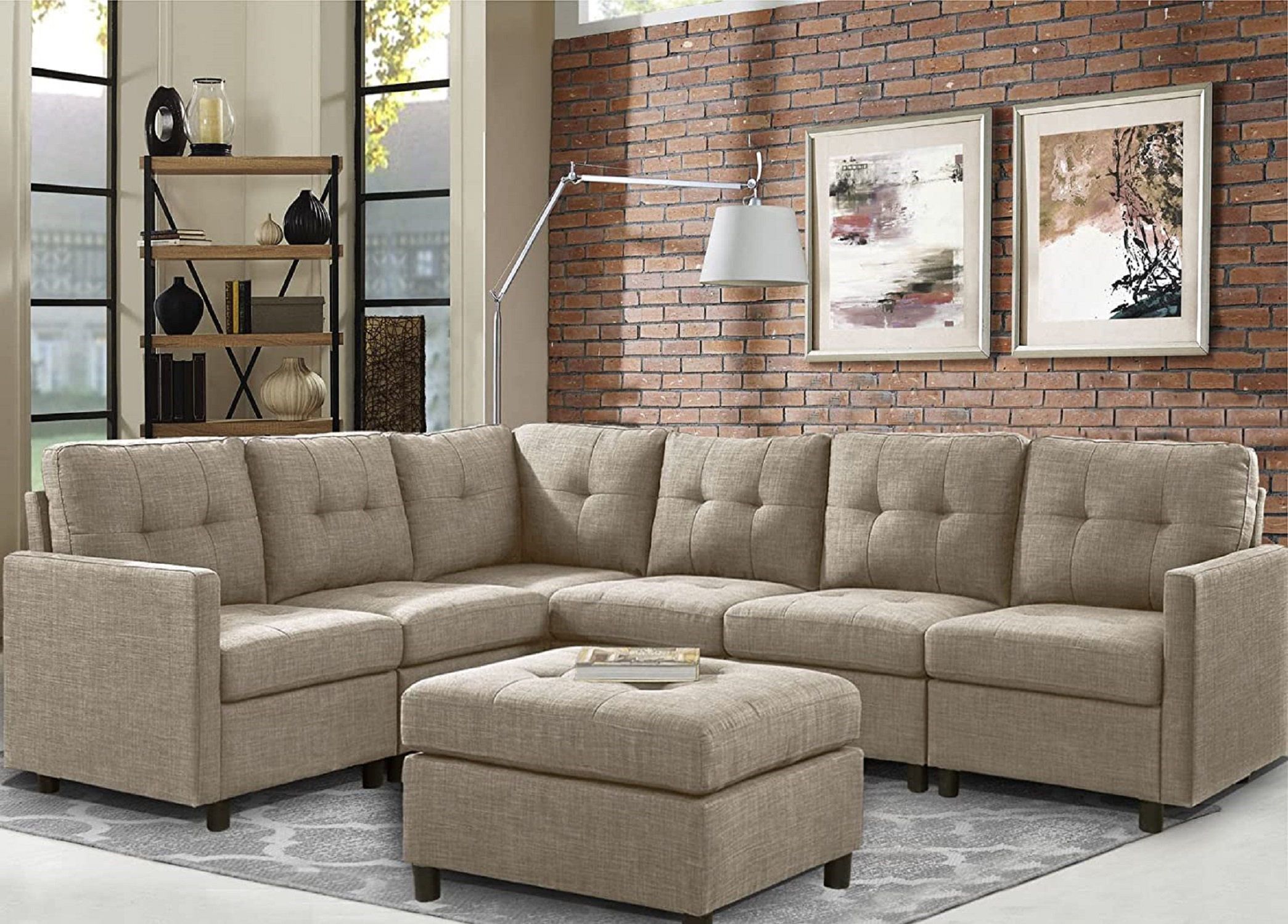 Latitude Run® Modular Sofa & Chaise With Ottoman | Wayfair Pertaining To Sectional Sofas With Ottomans And Tufted Back Cushion (View 5 of 15)