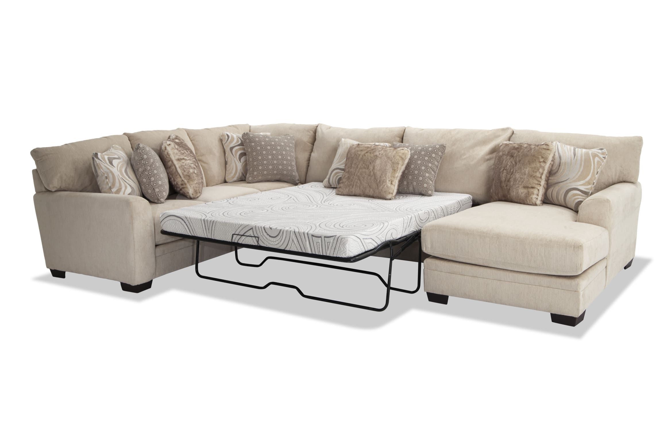 Luxe Cream 4 Piece Left Arm Facing Bob O Pedic Cooling Queen Sleeper  Sectional With Chaise | Bob'S Discount Furniture With Left Or Right Facing Sleeper Sectional Sofas (View 2 of 15)