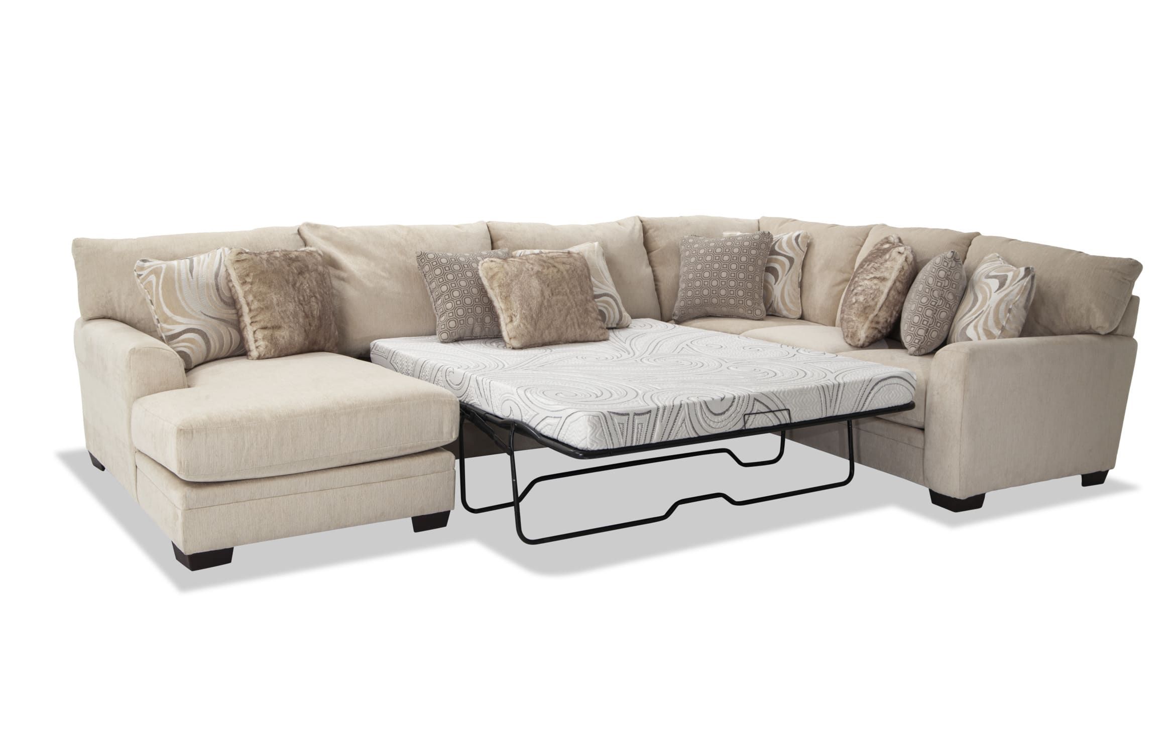 Luxe Cream 4 Piece Right Arm Facing Bob O Pedic Cooling Queen Sleeper  Sectional With Chaise | Bob'S Discount Furniture For Left Or Right Facing Sleeper Sectional Sofas (View 3 of 15)