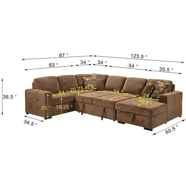 Magic Home 123 In. U Shaped Pull Out Sectional Sofa Bed Couch With Storage  Chaise And Pillows For Large Space Dorm Apartment, Brown Mh Sf P80Cn Db –  The Home Depot With Regard To U Shaped Sectional Sofa With Pull Out Bed (Photo 11 of 15)