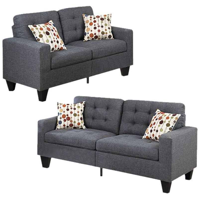 Maklaine 2 Piece Modern Style Linen Fabric Sofa Set In Gray Finish |  Homesquare Pertaining To Modern Linen Fabric Sofa Sets (View 13 of 15)