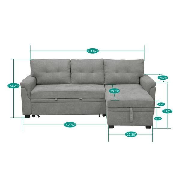 Maykoosh Gray, Velvet Modular Sectional Sofa Reversible Sectional Sleeper  Pull Out Sectional Sofa Convertible Sofa With Chaise 58304W – The Home Depot Within Convertible Sofa With Matching Chaise (Photo 13 of 15)