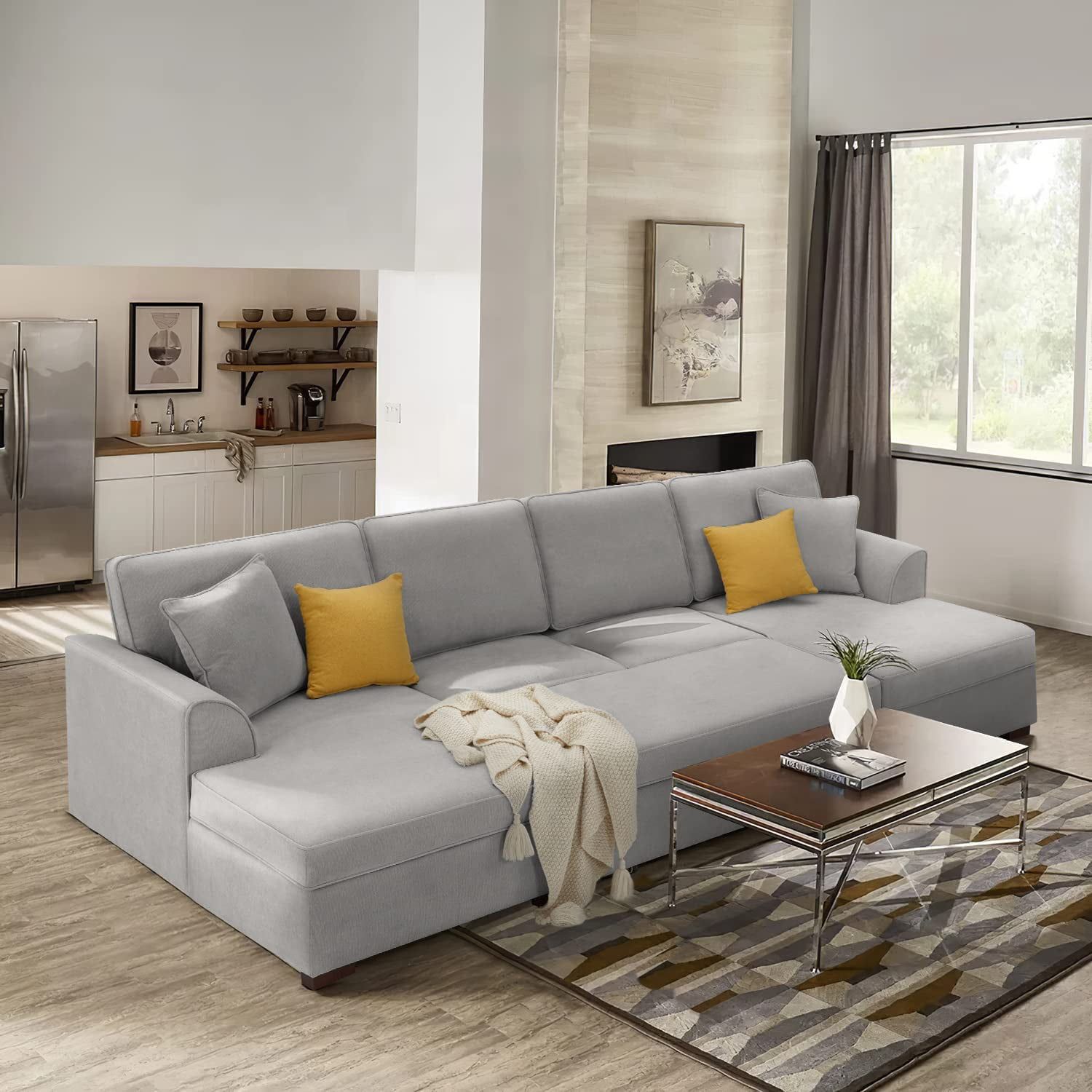 Mellcom U Shaped Sectional Sofa With Pull Out Bed, Upholstered Modular Couch  With Storage, Gray – Walmart Pertaining To Upholstered Modular Couches With Storage (Photo 11 of 15)