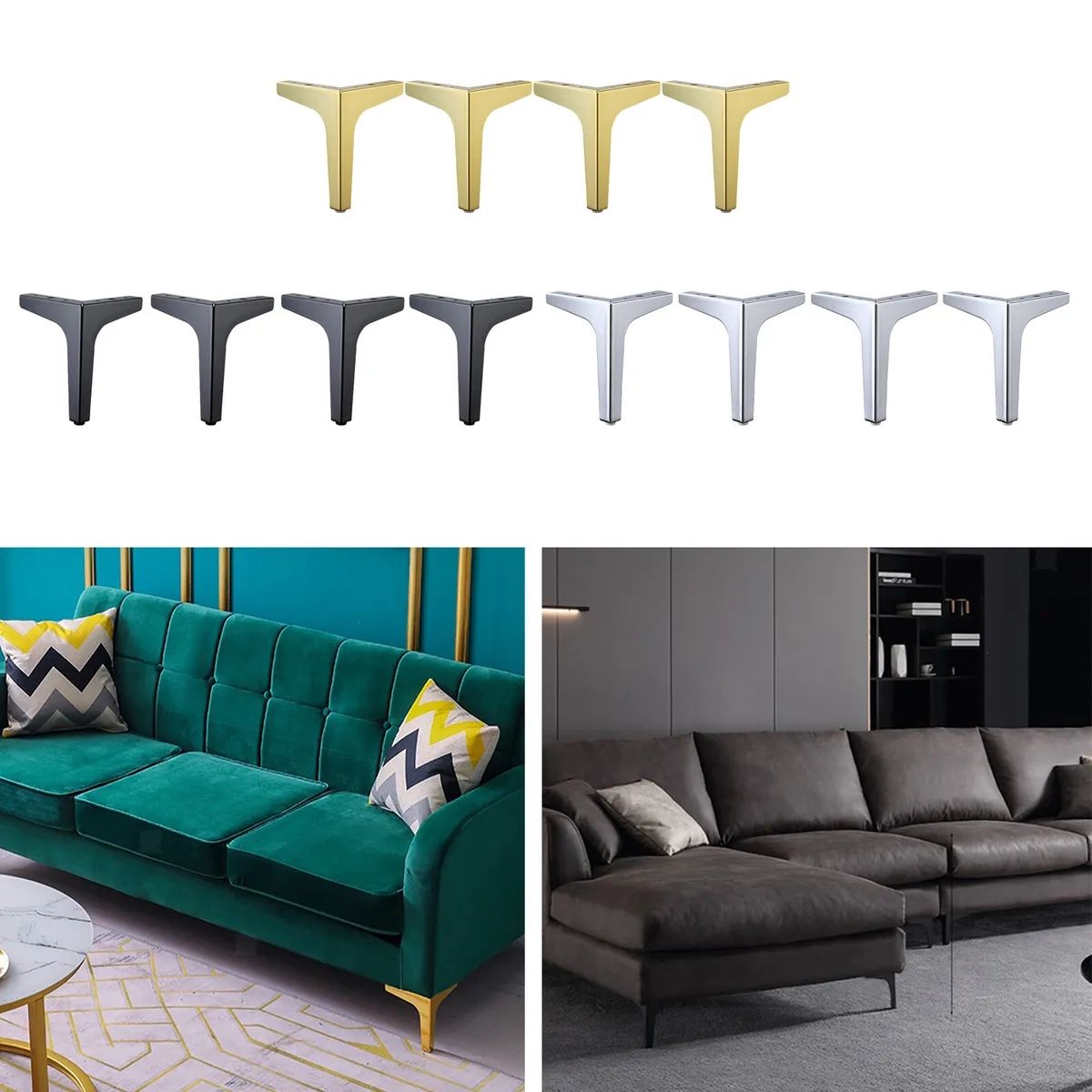 Metal Furniture Legs Sofa Loveseat Chair Sectional – Set Of 4 Black/Gold/ Chrome | Ebay Within Chrome Metal Legs Sofas (Photo 10 of 15)