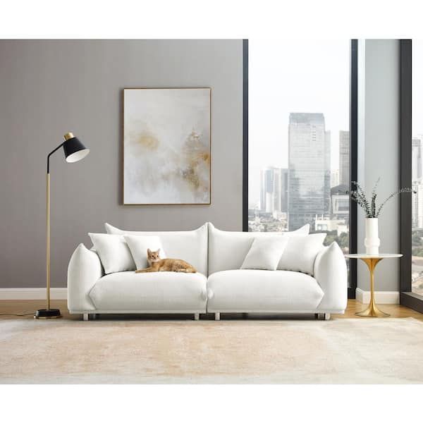 Minimore Chris 88.9 In. W Round Arm Sherpa Fabric Modern Design 3 Seat  Straight Sofa With Metal Chrome Legs In White Mm 0022Wt – The Home Depot Regarding Chrome Metal Legs Sofas (Photo 15 of 15)
