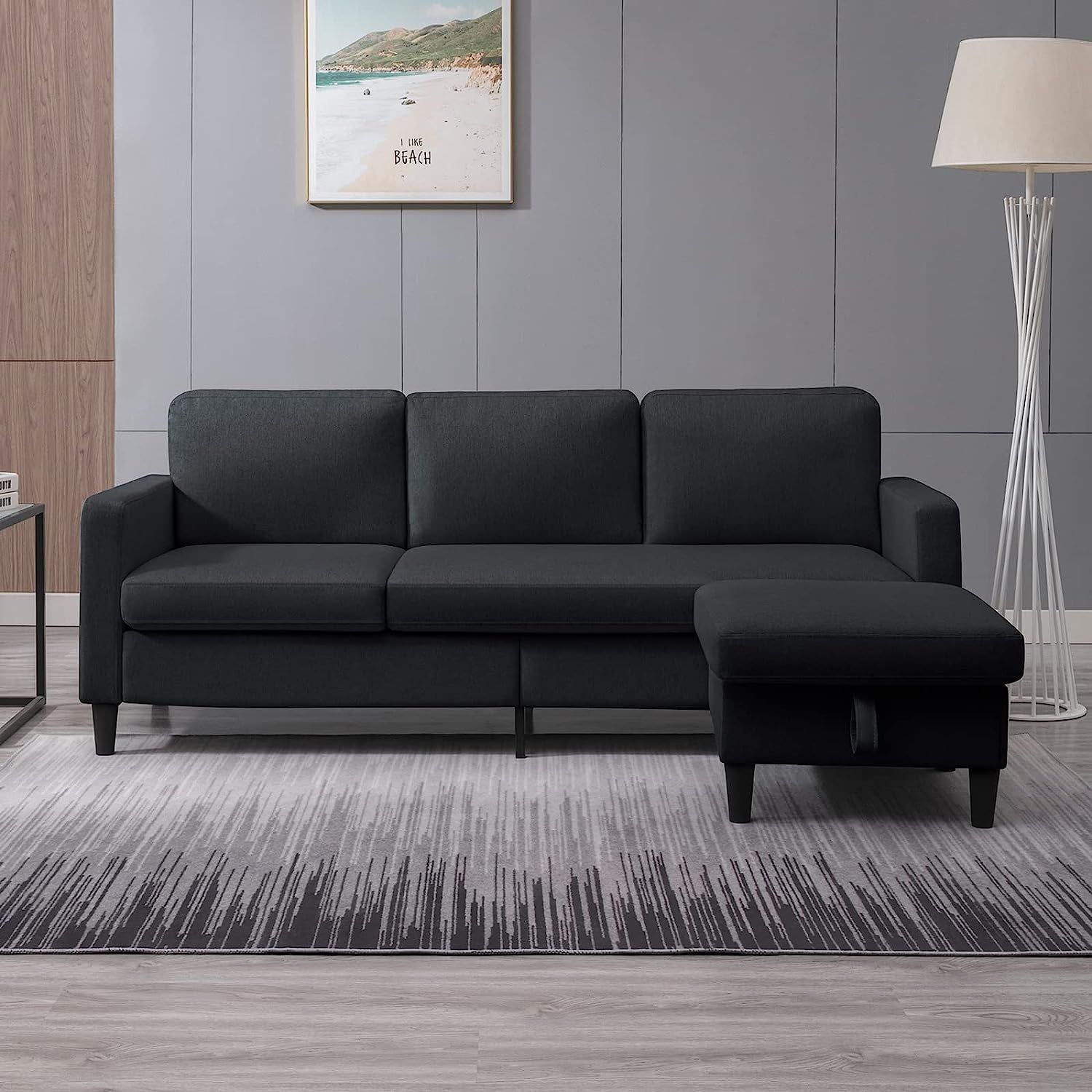 Mjkone 76" W Convertible Sectional Sofa Couch With Storage Ottoman,  L Shaped Couch, 3 Seat Sofas With Reversible Chaise, Sectional Couches For  Living Room/Office/Bedroom (Dark Grey) – Walmart Inside 3 Seat Sofa Sectionals With Reversible Chaise (View 13 of 15)