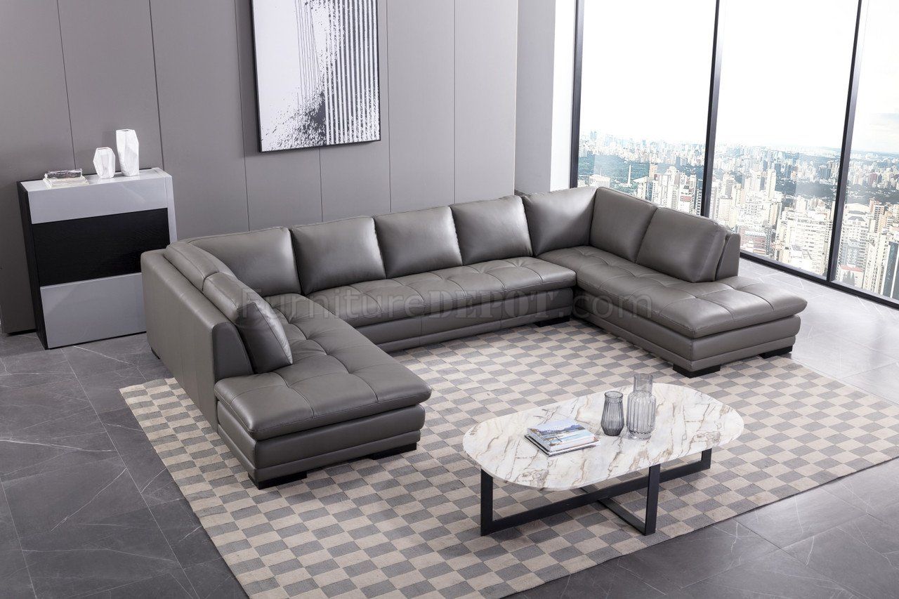 Ml157 U Shaped Sectional Sofa In Gray Leatherbeverly Hills Pertaining To Sectional Sofa U Shaped (Photo 10 of 15)