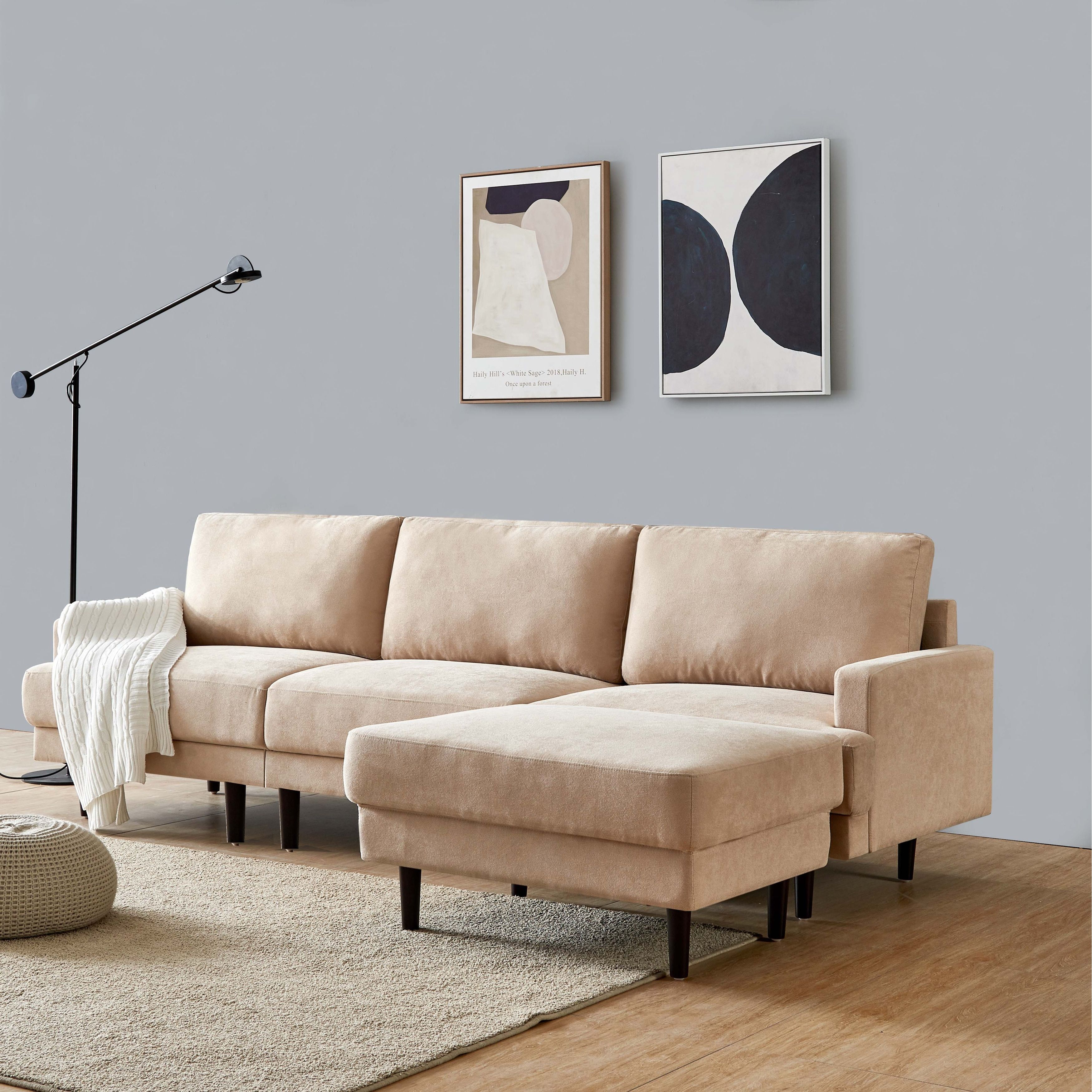 Modern Fabric Sofa L Shape, 3 Seater With Ottoman Material Polyester Fabric,Solid  Wood Legs,High Density Foam – – 36692212 In Office Modern Fabric Sofas (View 4 of 15)