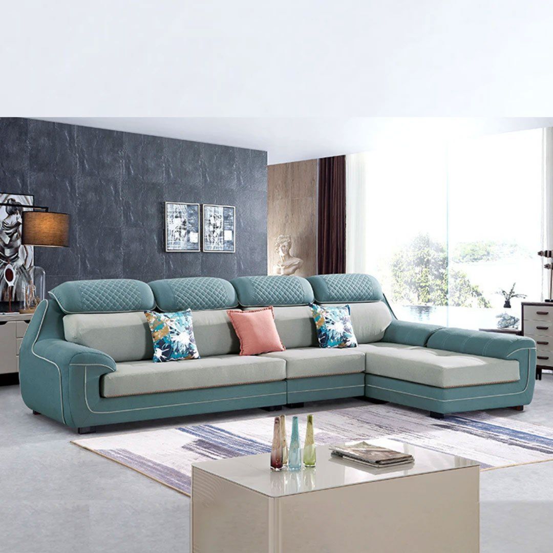 Modern Fabric Upholstered Luxury Furniture Sofa Set (Light Blue And Grey) With Modern Fabric L Shapped Sofas (View 13 of 15)