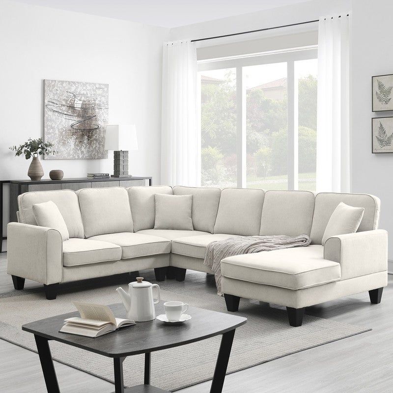 Modern U Shape Sectional Sofa, 7 Seat Fabric Sectional Sofa Set With  Movable Ottoman, Sectional Sofa Corner Couch With 3 Pillows – Overstock –  37884105 Regarding 7 Seater Sectional Couch With Ottoman And 3 Pillows (View 4 of 15)