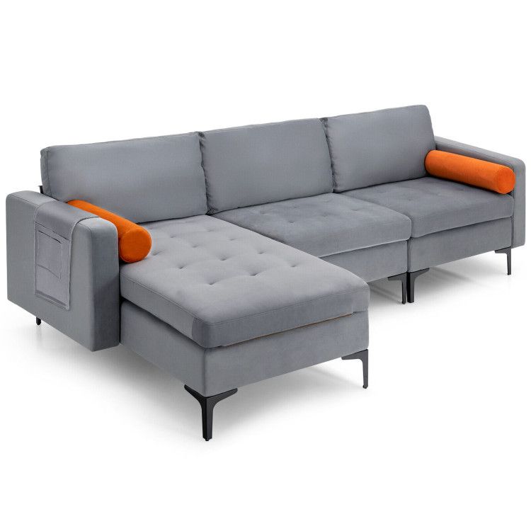 Modular L Shaped 3 Seat Sectional Sofa With Reversible Chaise And 2 Usb  Ports – Costway Inside 3 Seat L Shape Sofa Couches With 2 Usb Ports (Photo 6 of 15)