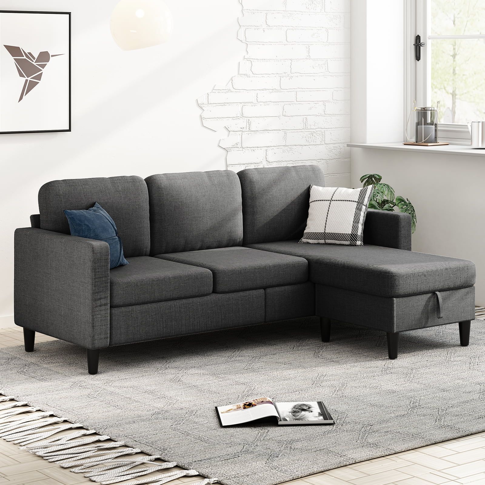 Muzz Sectional Sofa With Movable Ottoman, Free Combination Sectional Couch,  Small L Shaped Sectional Sofa With Storage Ottoman, Modern Linen Fabric Sofa  Set For Living Room (Dark Grey) – Walmart In Sofa Sectionals With Storage (Photo 15 of 15)
