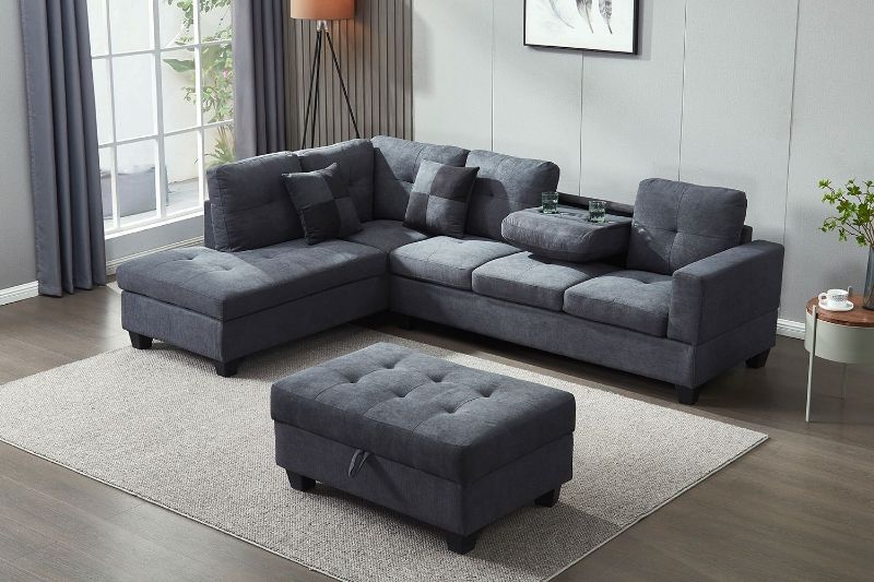 Nebula Sectional Sofa With Storage Ottoman & Drop Down Console (Dark  Grey) Ifurniture The Largest Furniture Store In Edmonton. Carry Bedroom  Furniture, Living Room Furniture,Sofa, Couch, Lounge Suite, Dining Table  And Chairs And Patio Furniture With Regard To Sectional Sofa With Storage (Photo 15 of 15)