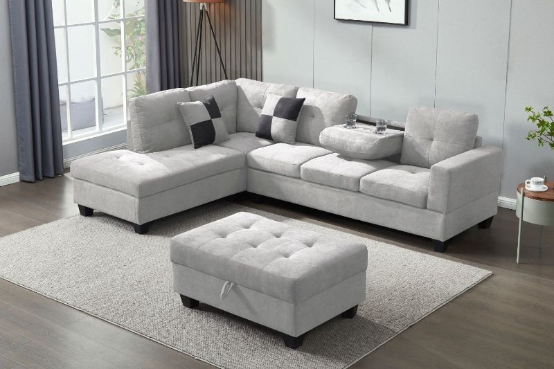 Nebula Sectional Sofa With Storage Ottoman & Drop Down Console (Light  Grey) Ifurniture The Largest Furniture Store In Edmonton (View 3 of 15)