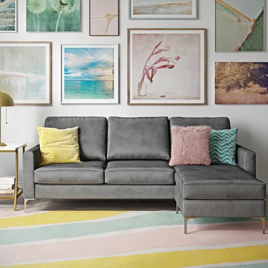 Necton Velvet Corner Sofa In Grey With Chrome Legs | Furniture In Fashion For Chrome Metal Legs Sofas (Photo 9 of 15)