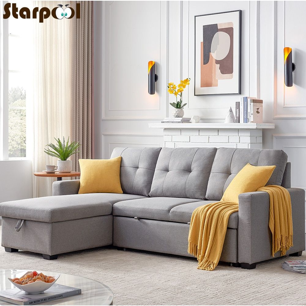 New Convertible Sectional Sofa Couch Fabric L Shaped Couch W/Reversible  Chaise 3 Seat 82" Sofa Bed – Living Room Sofas – Aliexpress Intended For 3 Seat Sofa Sectionals With Reversible Chaise (View 15 of 15)