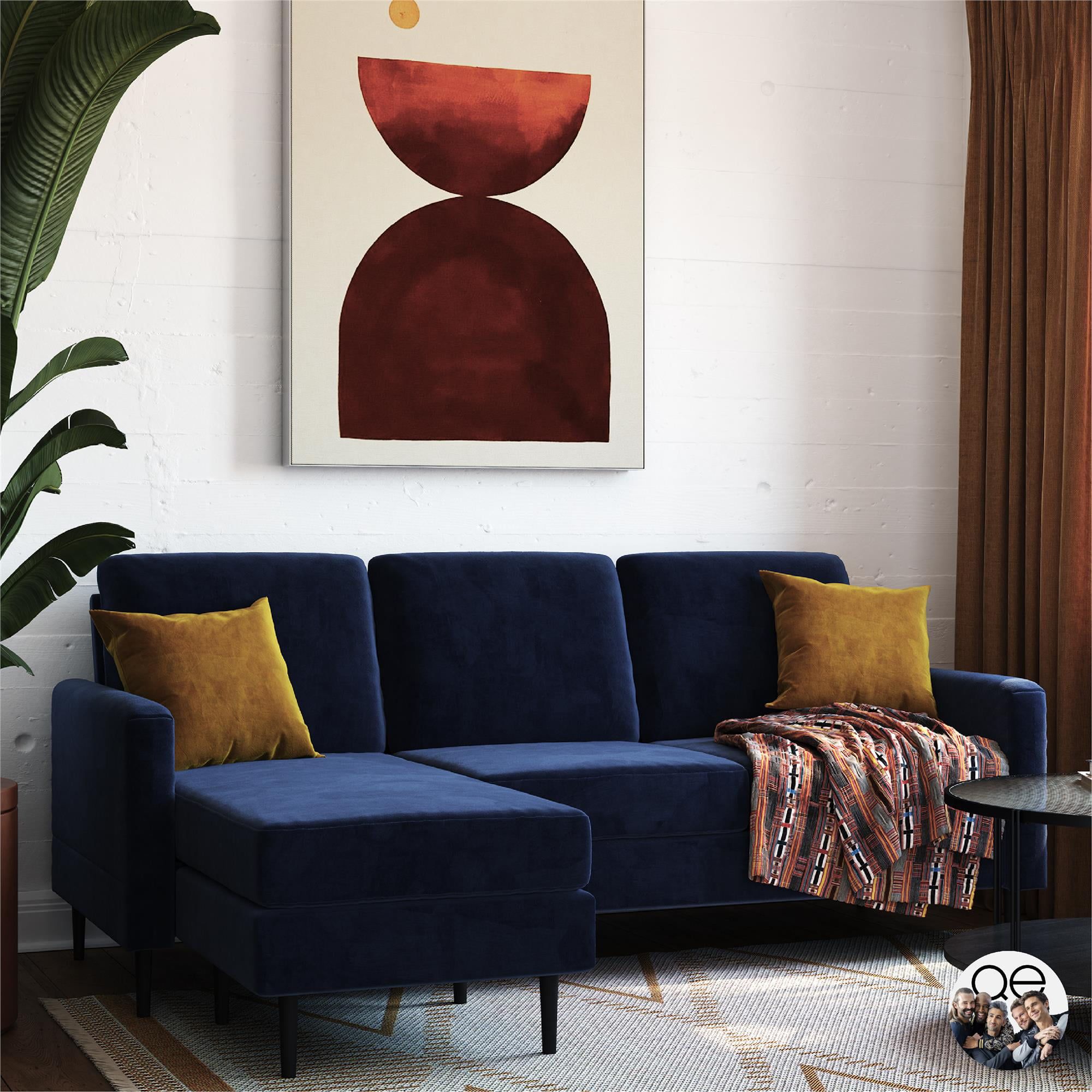 Queer Eye Wimberly Pillowback Sofa Sectional, Blue Velvet – Walmart For Pillowback Sofa Sectionals (View 3 of 15)