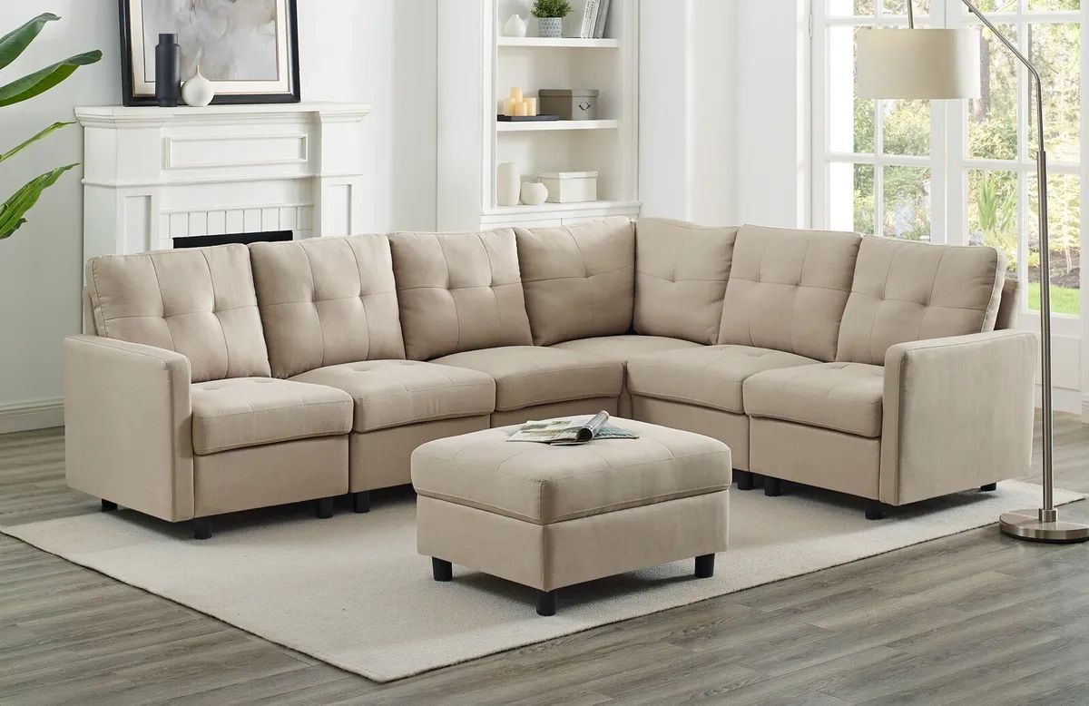 Sectional Modern Sofa Set Modern Linen Fabric L Shaped Couch W/Reversible  Chaise | Ebay With Regard To Modern Linen Fabric L Shaped Couches (Photo 11 of 15)