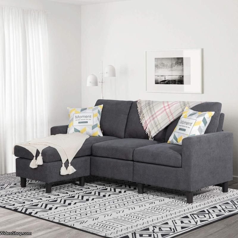Shintenchi Convertible Sectional Sofa Couch, Modern Linen Fabric L Shaped  Couch 3 Seat Sofa Sectional With Intended For Modern Linen Fabric L Shaped Couches (View 8 of 15)