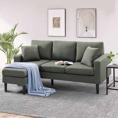Soarflash 72" Upholstered Sectional Sofa With Ottoman | Wayfair With Modern Linen Fabric L Shaped Couches (View 14 of 15)