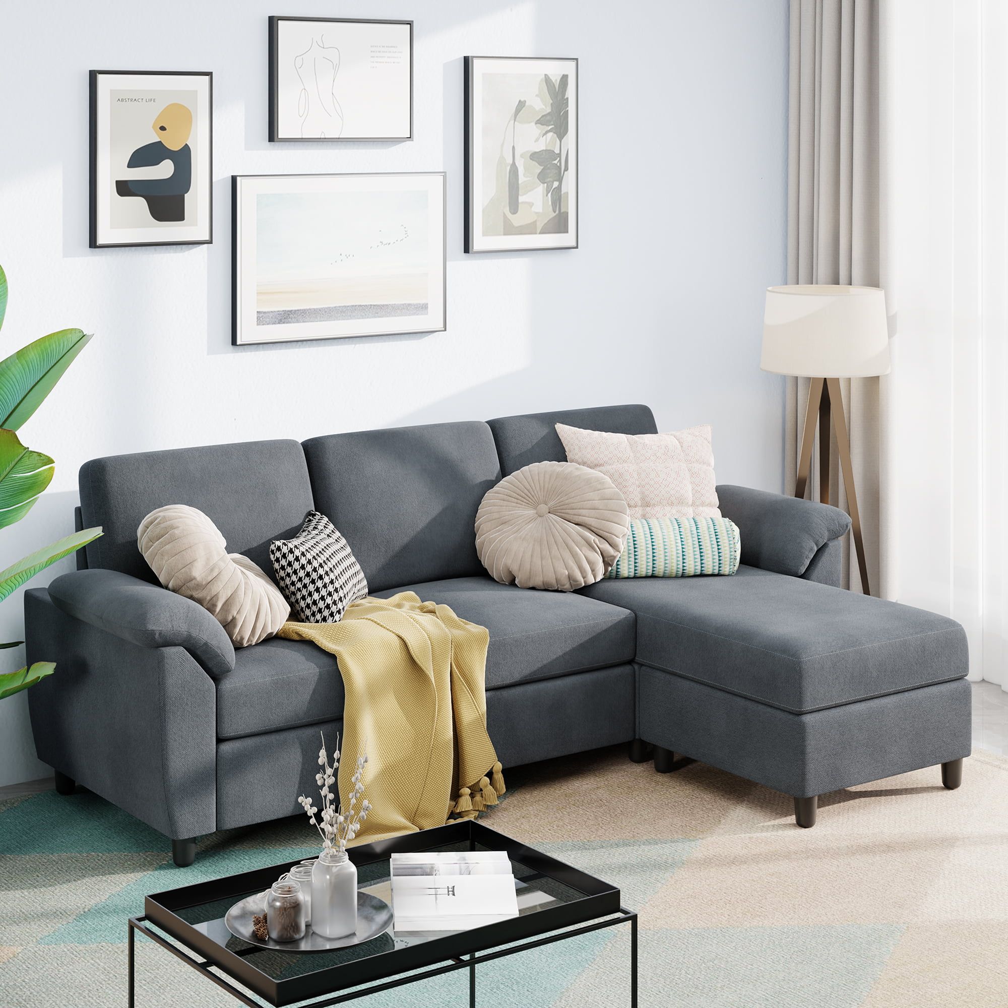 Sobaniilo 79" Convertible Sectional Sofa Couch, 3 Seat L Shaped Sofa With  Removable Pillows Linen Fabric Small Couch Mid Century For Living Room,  Apartment And Office (Gray) – Walmart With Regard To Convertible Sectional Sofa Couches (View 6 of 15)