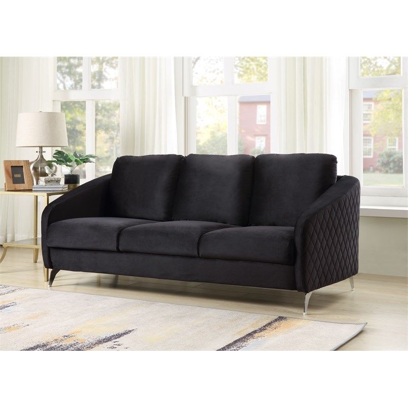 Sofia Black Velvet Elegant Modern Chic Sofa Couch With Chrome Metal Legs |  Homesquare Throughout Chrome Metal Legs Sofas (View 13 of 15)