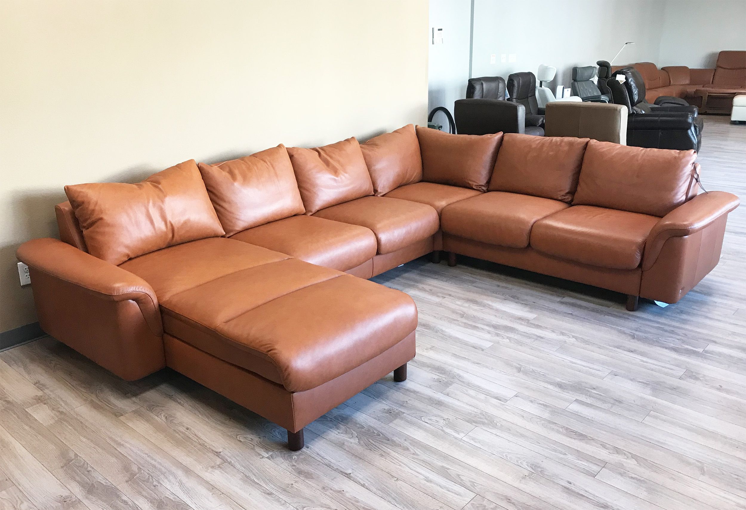 Stressless E300 6 Seat Sectional Sofa With Longseat In Royalin Tigereye  Leatherekornes – Stressless E300 3 Seat Sofa Intended For 6 Seater Sectional Couches (View 14 of 15)