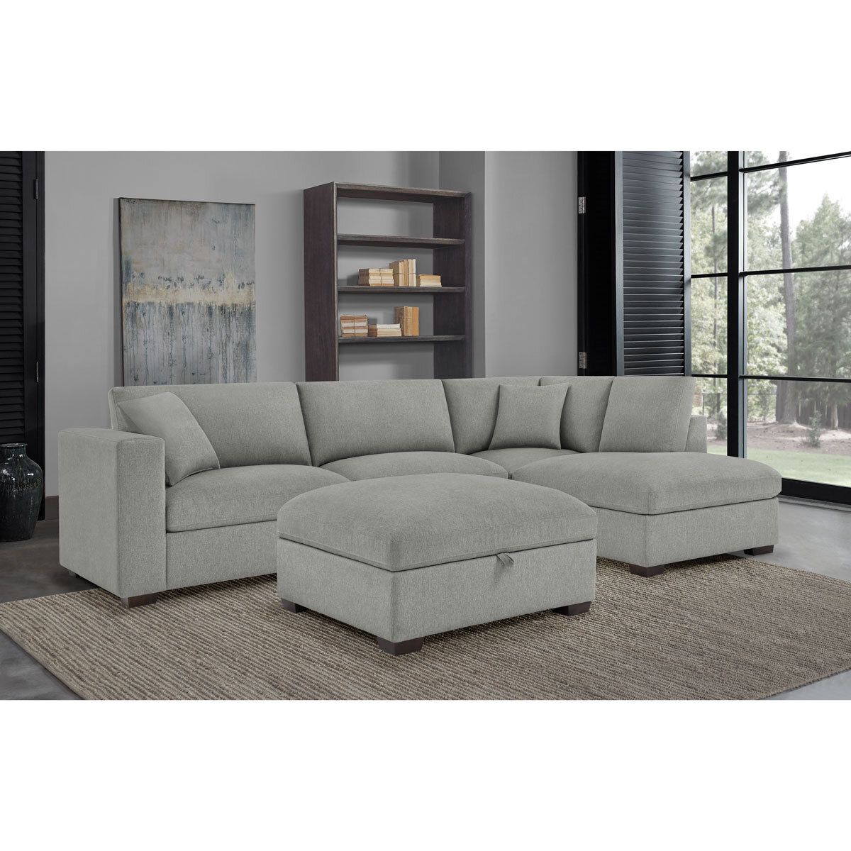 Thomasville Holmes Grey Fabric 3 Piece Sectional Sofa With Storage Ottoman For Sofas With Storage Ottoman (Photo 13 of 15)
