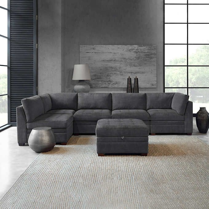 Tisdale Fabric Sectional With Storage Ottoman – True Innovations With Regard To Upholstered Modular Couches With Storage (View 12 of 15)
