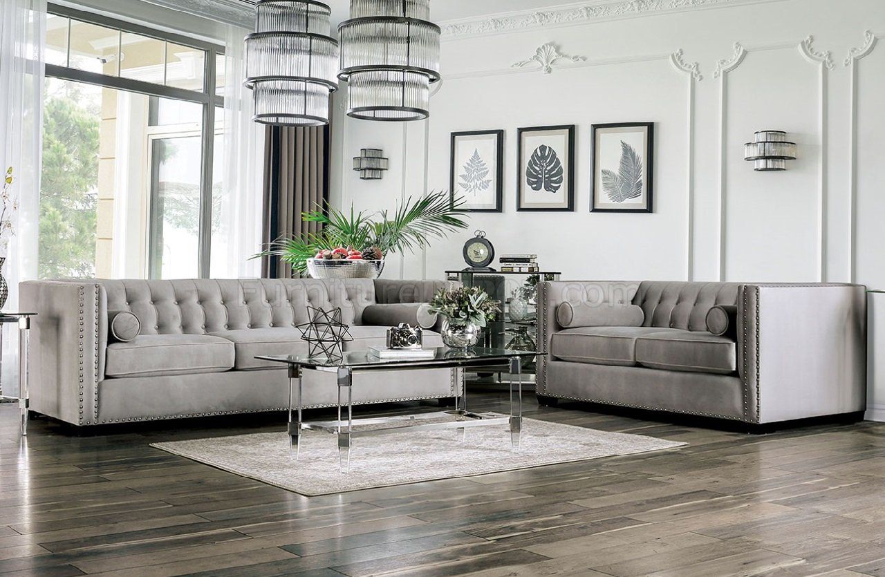 Tufted Light Gray Velvet Sofa Elliot | Euroclassicfurniture With Regard To Light Gray Velvet Sofas (Photo 5 of 15)