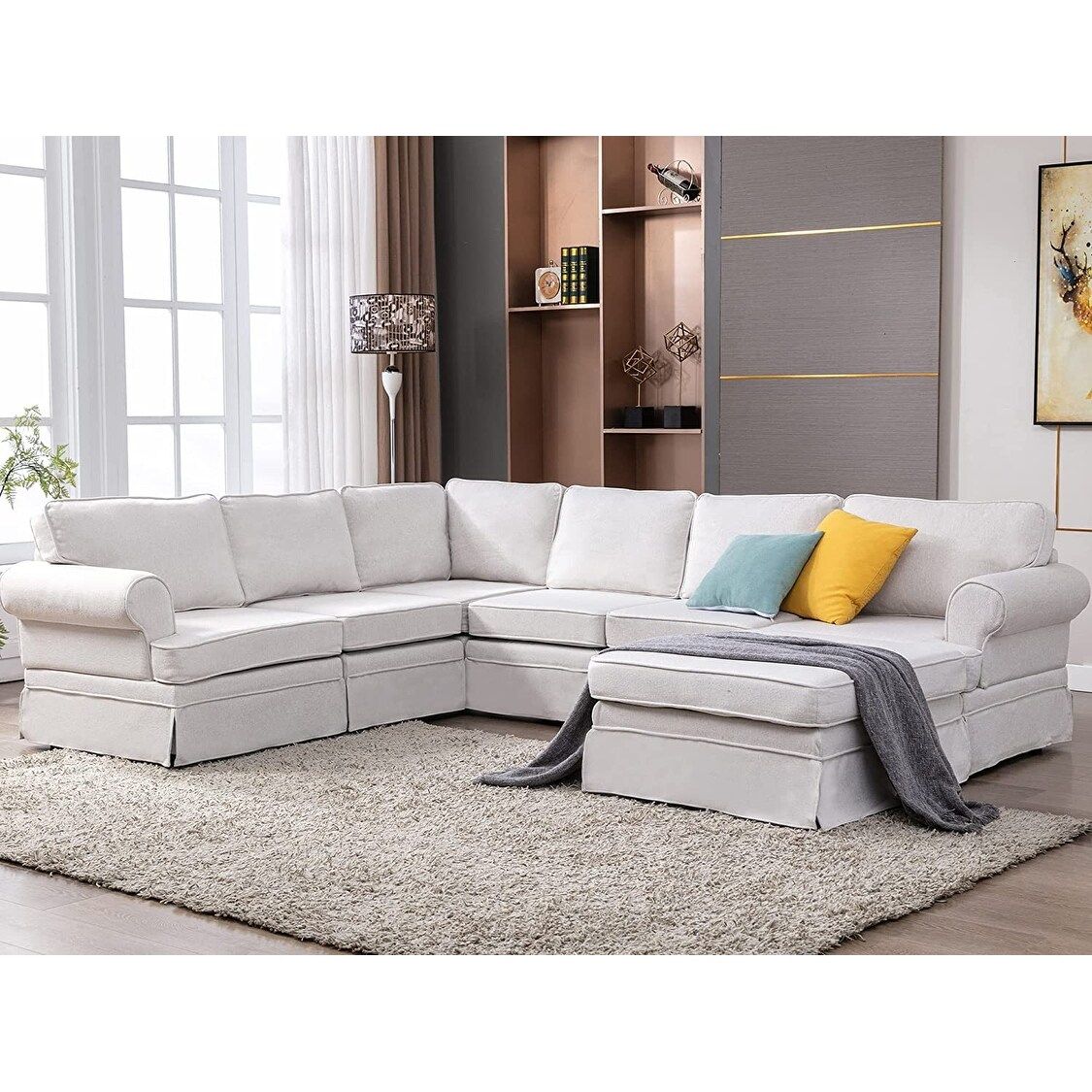 U Shaped Upholstered Modular Sectional Sofa With Removable Ottoman, Light  Beige – – 37864833 In Upholstered Modular Couches With Storage (View 14 of 15)