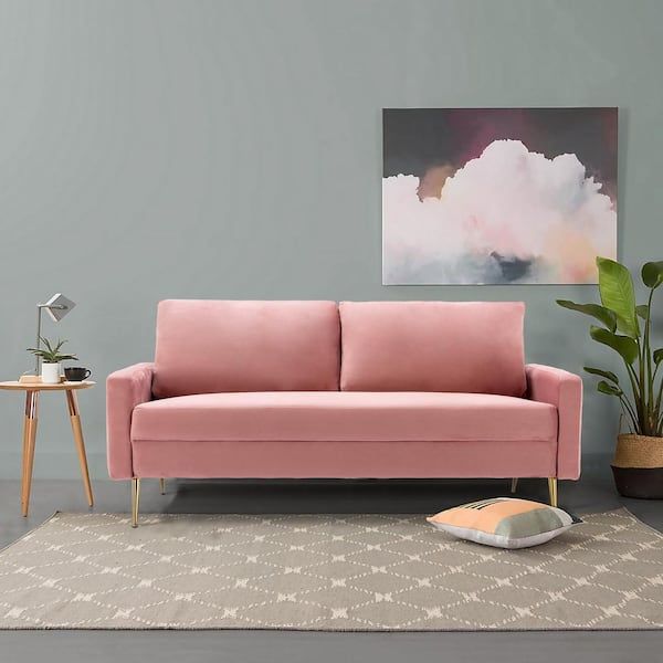 Uixe 70 In. W Rectangular Arm Velvet Modern 2 Seater Loveseat Sofa In Pink  With Golden Metal Legs Sfqd1020 1 – The Home Depot Inside Modern Loveseat Sofas (Photo 11 of 15)