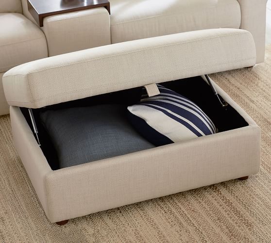 Ultra Lounge Upholstered Sectional Storage Ottoman | Pottery Barn Regarding Sofa Set With Storage Tray Ottoman (View 9 of 15)