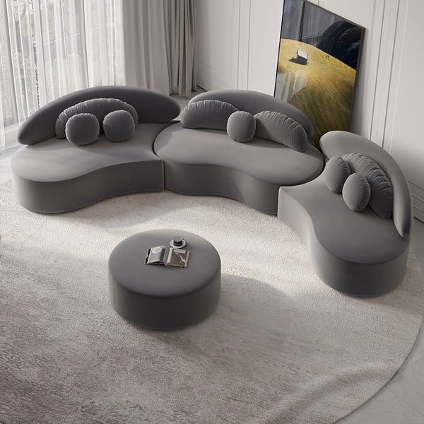 Velvet Sectional Sofa Set With Ottoman Modern 7 Seat Curved Floor Sofa In  Deep Grey Homary In 7 Seater Sectional Couch With Ottoman And 3 Pillows (Photo 11 of 15)
