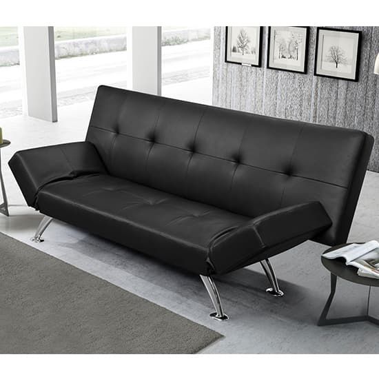 Venice Faux Leather Sofa Bed In Black With Chrome Metal Legs | Furniture In  Fashion For Chrome Metal Legs Sofas (Photo 2 of 15)