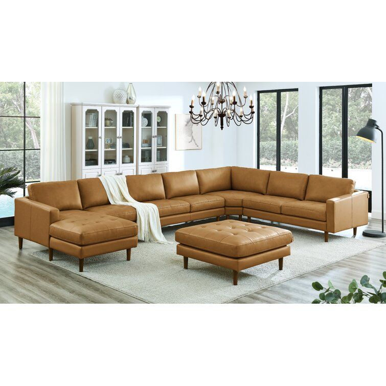 Wade Logan® Allysson 174" Wide Leather Match Right Hand Facing Modular  Corner Sectional With Ottoman & Reviews | Wayfair With Sectional Sofas With Ottomans And Tufted Back Cushion (View 8 of 15)