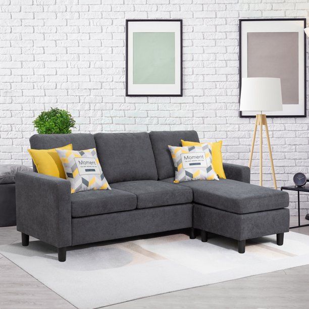 Walsunny Linen Fabric Convertible L Shaped Sectional Sofa(Dark Gray) –  Walmart | Modern Sofa Sectional, Sectional Sofa, Sectional Sofa Couch For Modern Linen Fabric L Shaped Couches (View 15 of 15)