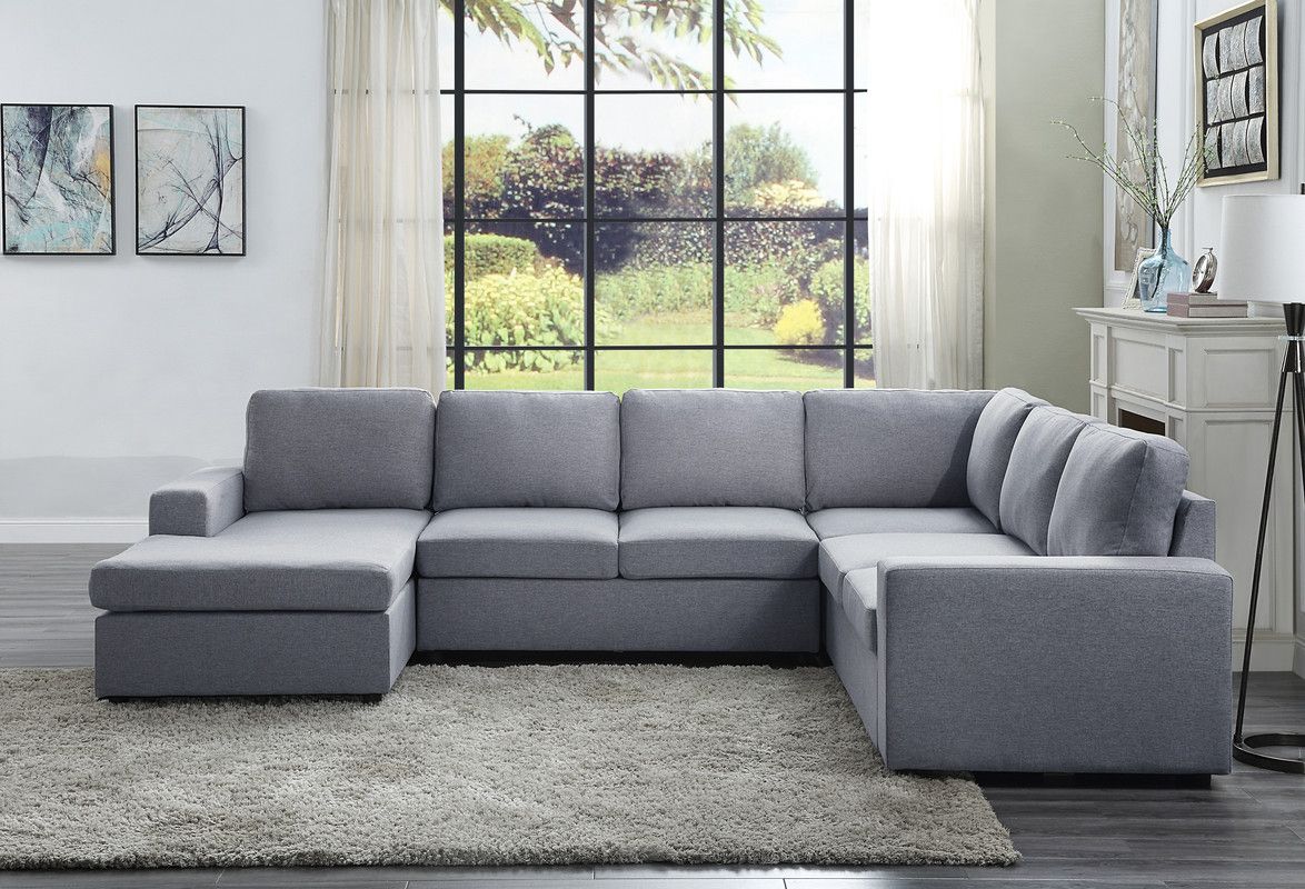 Warren Light Gray Linen 6 Seat Reversible Modular Sectional Sofa Chaise –  1Stopbedrooms Inside 6 Seater Sectional Couches (Photo 3 of 15)