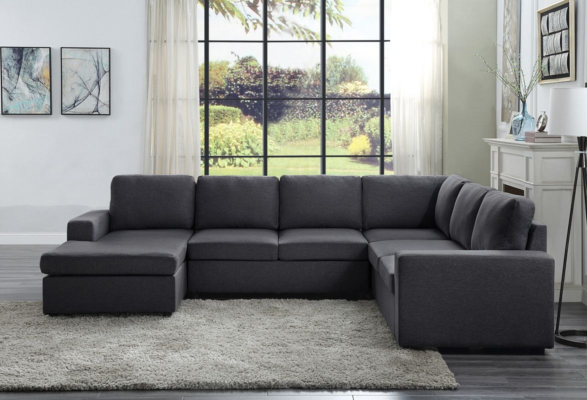 Warren Sectional Sofa With Reversible Chaise In Dark Gray Linen –  1Stopbedrooms Pertaining To Sectional Couches With Reversible Chaises (View 15 of 15)
