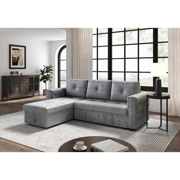 Z Joyee 91 In. Gray Polyester Full Size 3 Seat Sectional Sofa Sofa Bed, 2 Seats  Sofa And Reversible Chaise With Storage F Fb857214862 – The Home Depot With 3 Seat Sofa Sectionals With Reversible Chaise (Photo 14 of 15)