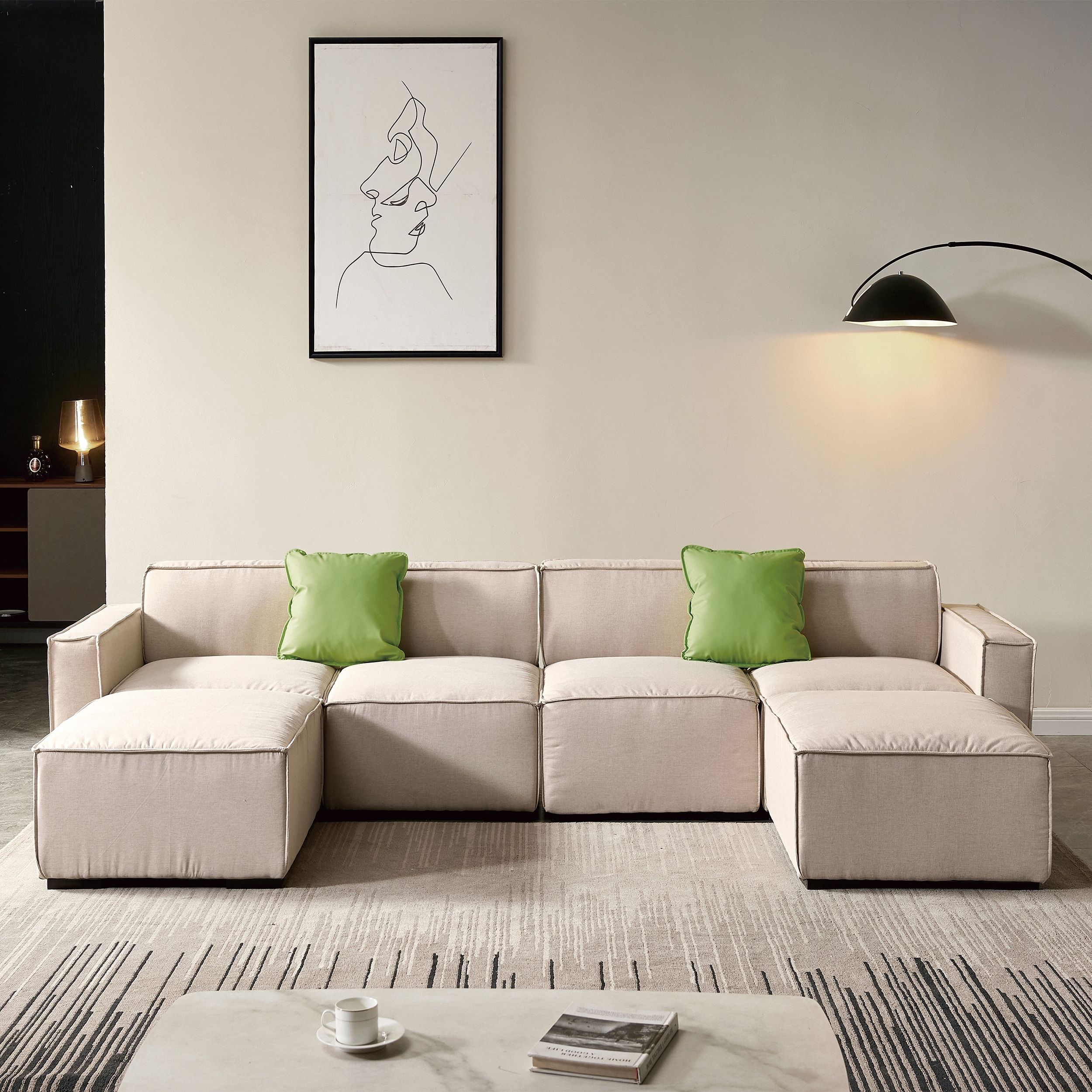 131" Convertible Modular Sectional Sofa Sets Modern U Shaped Sectional Couch  With Removable Ottomans For Living Room – Bed Bath & Beyond – 38149280 Inside Modern U Shaped Sectional Couch Sets (Photo 12 of 15)