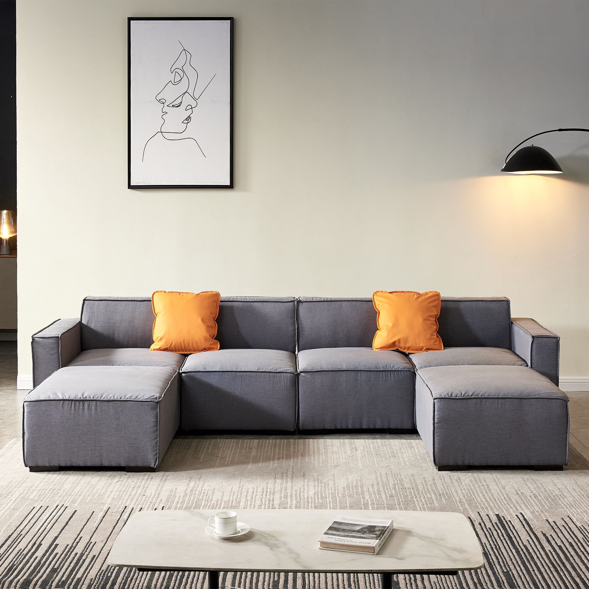 131" U Shape Sectional Sofa For Living Room, Modern Convertible Modular Sectional  Couch With Reversible Chaise & 2 Pillows – On Sale – Bed Bath & Beyond –  36752933 With Regard To Modern U Shape Sectional Sofas In Gray (Photo 13 of 15)