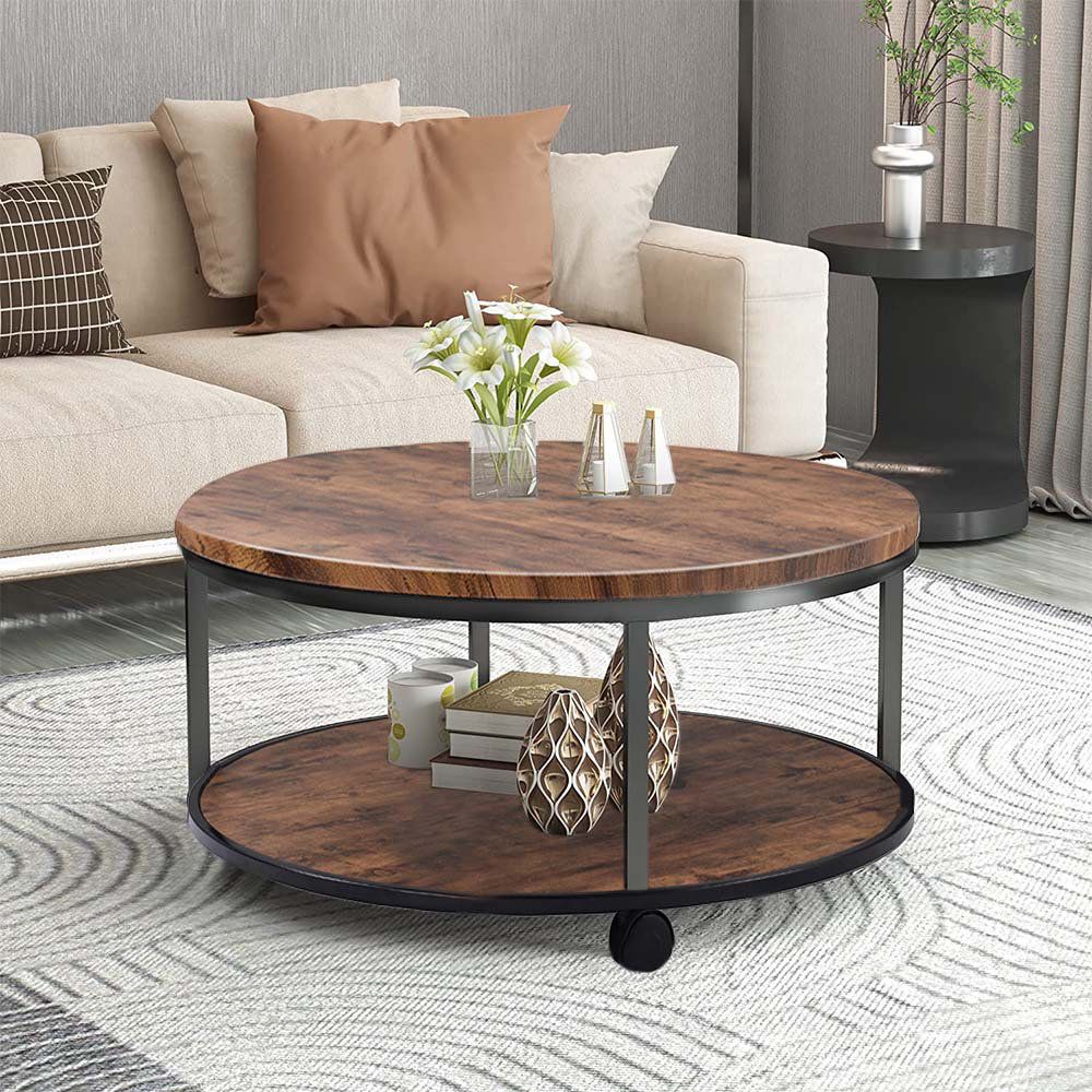 17 Stories Danyiel 35.5" Round Coffee Table With Casters Wheels, Country  Style | Wayfair Intended For Coffee Tables With Casters (Photo 15 of 15)