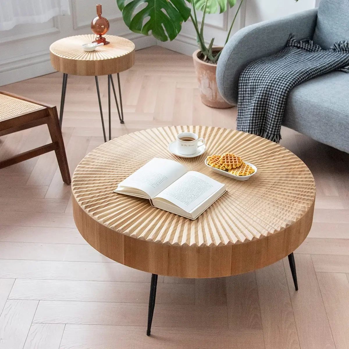 2 Piece Modern Farmhouse Living Room Coffee Table Set, Nesting Table Round  With | Ebay In Modern Farmhouse Coffee Table Sets (View 2 of 15)