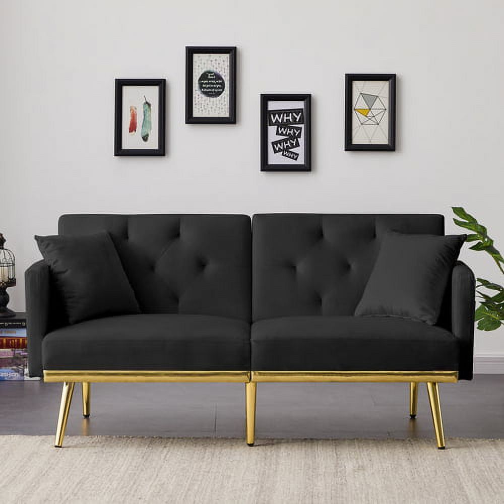 2 Seater Velvet Sofa Couch, Convertible Folding Futon Sofa Bed, Sleeper  Sofa Couch For Compact Living Space, Modern Comfortable Design, Black –  Walmart In 2 Seater Black Velvet Sofa Beds (View 10 of 15)