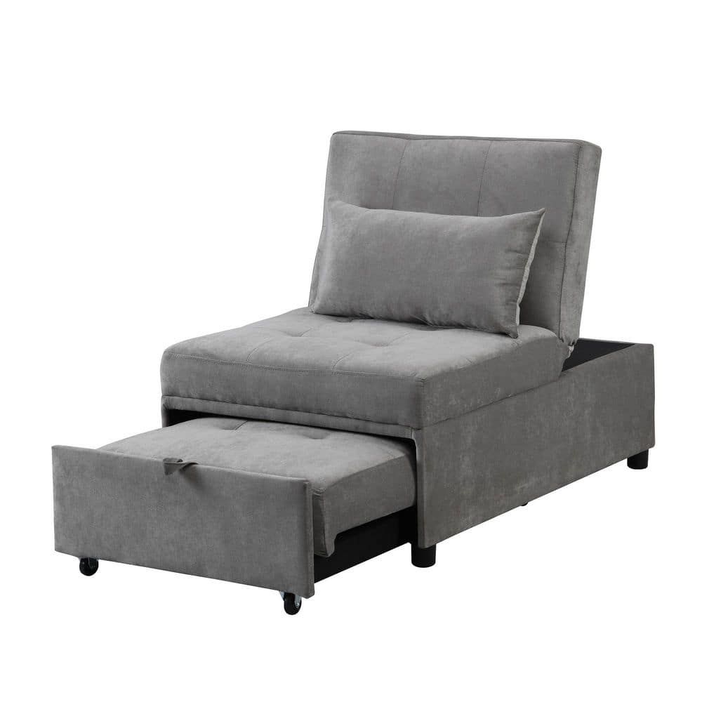 26.8 In. W Light Gray Velvet Twin Size Folding Ottoman Sofa Bed 31Cuu84 –  The Home Depot In Convertible Light Gray Chair Beds (Photo 15 of 15)
