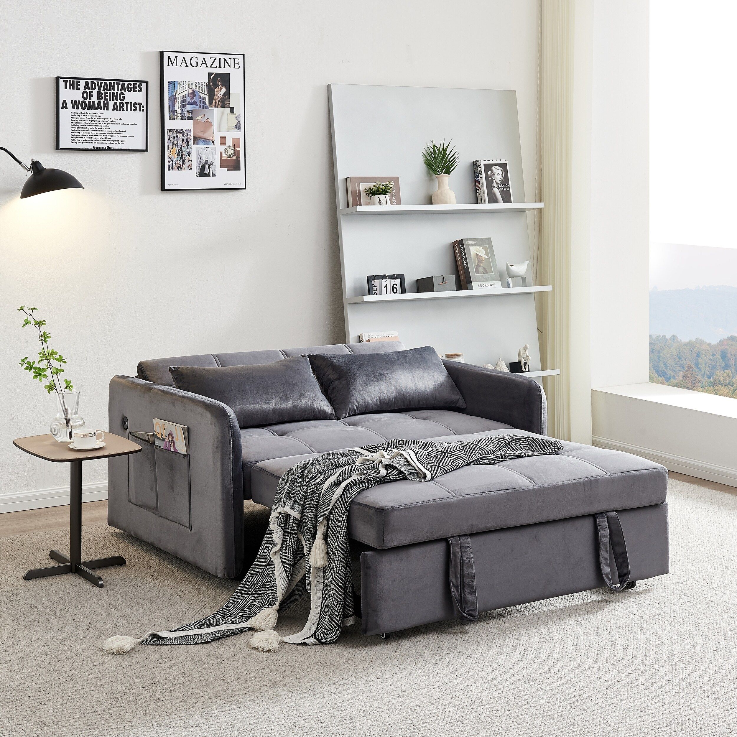 3 In 1 Multi Functional Sleeper Convertible Couch Pull Out Bed, Grey – Bed  Bath & Beyond – 39379966 In 3 In 1 Gray Pull Out Sleeper Sofas (Photo 14 of 15)