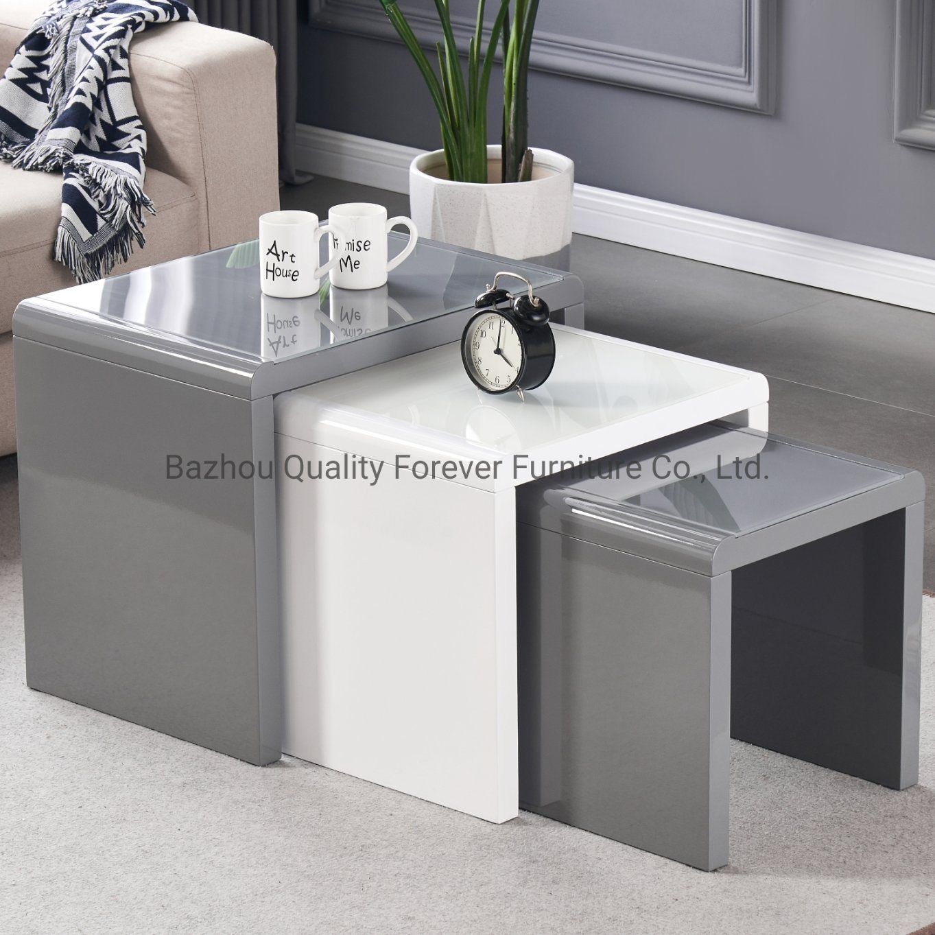 3 Nesting Mdf With Grey And White High Gloss Coffee Tables For Living Room  Furniture – China Mdf Coffee Table, Nesting Coffee Table | Made In China Within Coffee Tables Of 3 Nesting Tables (View 9 of 15)
