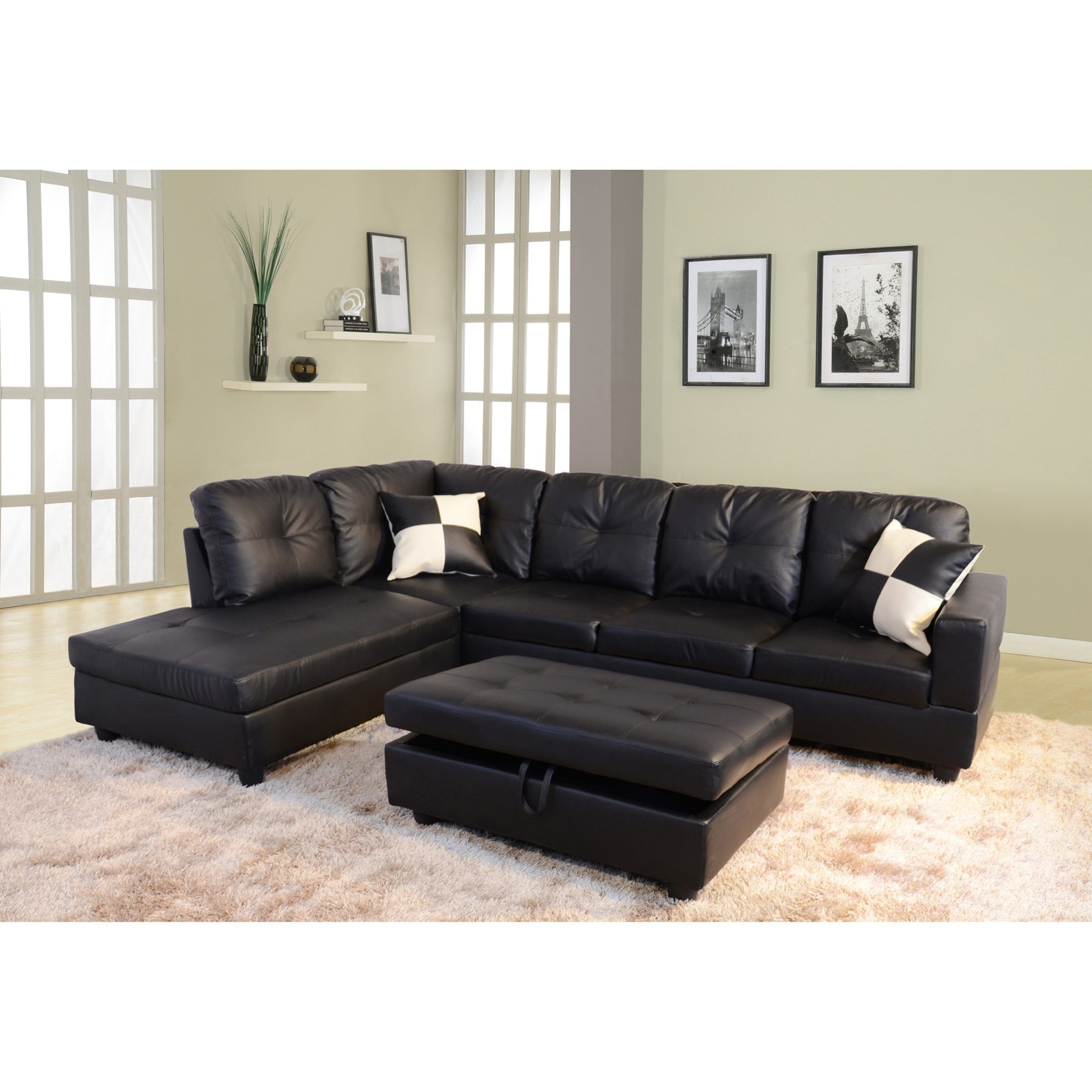 3 Pieces Sectional Sofa Set,Left Facing Black(091A) – On Sale – Bed Bath &  Beyond – 33560697 Inside 3 Piece Leather Sectional Sofa Sets (View 7 of 15)