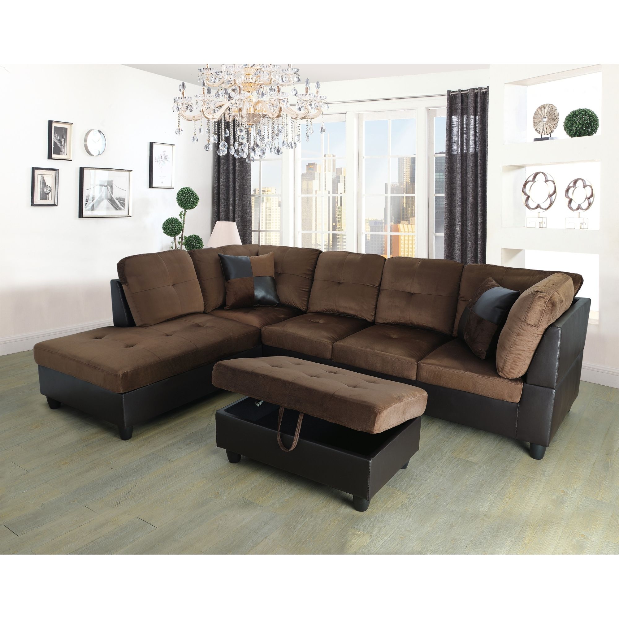 3 Pieces Sectional Sofa Set,Left Facing,Chocolate Microfiber(107A) – On  Sale – Bed Bath & Beyond – 33609340 For 2 Tone Chocolate Microfiber Sofas (Photo 13 of 15)